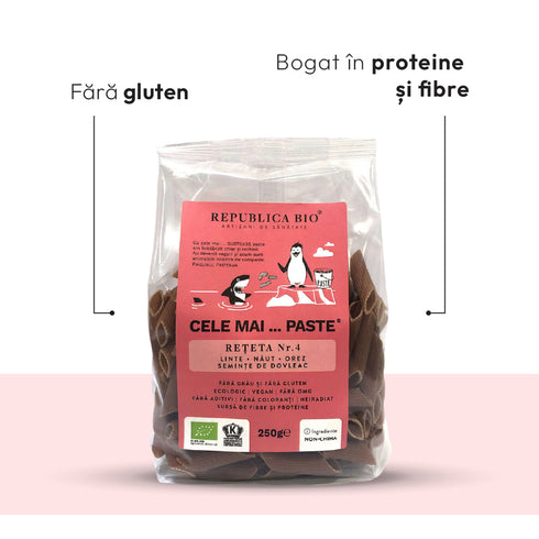 Mega Pack Cele mai…PASTE Reteta 4 Linte Naut Orez Seminte Dovleac, fara gluten, ecologic, Republica BIO, 250g