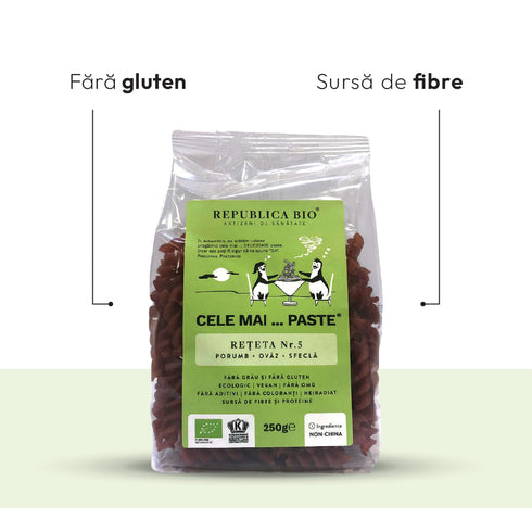 Mega Pack Cele mai…PASTE Reteta 5 Porumb Ovaz Sfecla, fara gluten, ecologic, Republica BIO, 250g