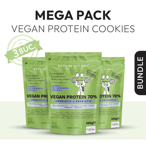 Mega Pack Vegan Protein 70% - Probiotic & Prebiotic Republica BIO, 500g, ecologic, gust cookie