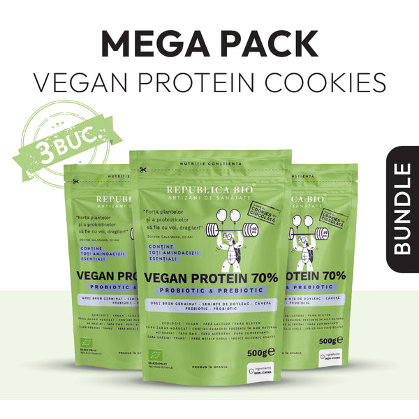 Mega Pack Vegan Protein 70% - Probiotic & Prebiotic Republica BIO, 500g, ecologic, gust cookie