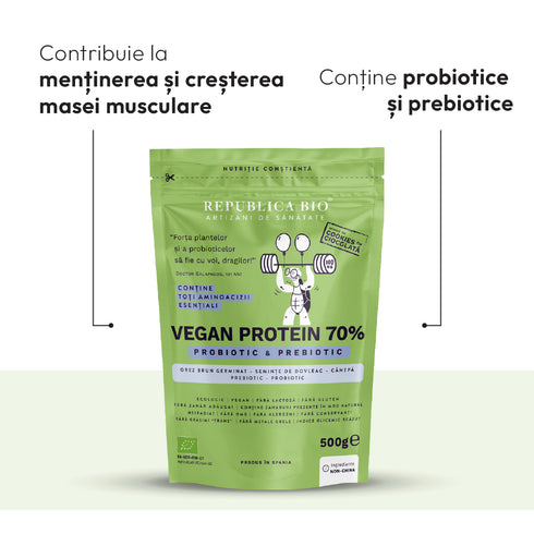 Mega Pack Vegan Protein 70% - Probiotic & Prebiotic Republica BIO, 500g, ecologic, gust cookie