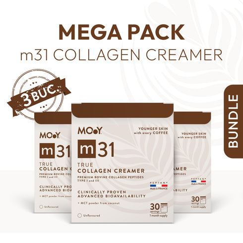 Mega Pack m31 True collagen creamer, colagen hidrolizat bovin premium, dovedit clinic, beauty, 5.000mg, tip I si III, fara aroma, 210 g, 30 portii, Molecules of Youth, natural