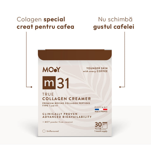 Mega Pack m31 True collagen creamer, colagen hidrolizat bovin premium, dovedit clinic, beauty, 5.000mg, tip I si III, fara aroma, 210 g, 30 portii, Molecules of Youth, natural