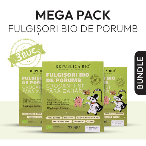 Mega Pack Fulgisori Bio de porumb crocanti si fara zahar FARA GLUTEN Republica BIO, bio, 225 g