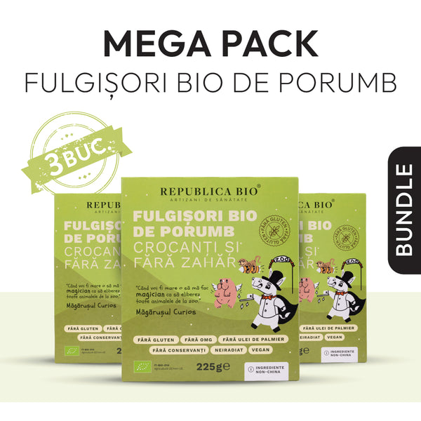 Mega Pack Fulgisori Bio de porumb crocanti si fara zahar FARA GLUTEN Republica BIO, bio, 225 g