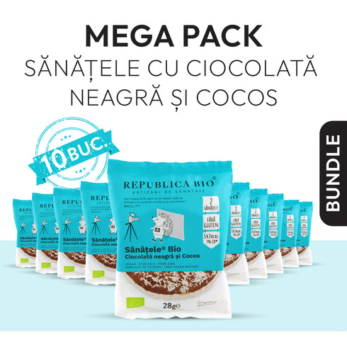 Mega Pack SANATELE BIO Ciocolata neagra si Cocos, ecologic, fara gluten, 28g