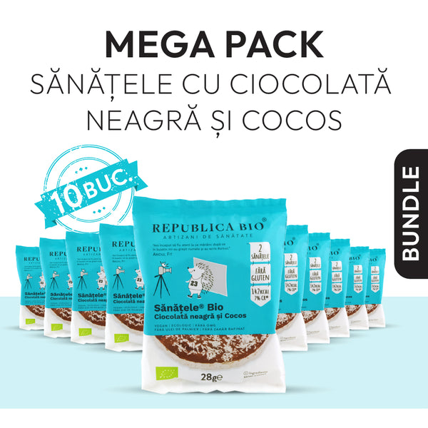 Mega Pack SANATELE BIO Ciocolata neagra si Cocos, ecologic, fara gluten, 28g