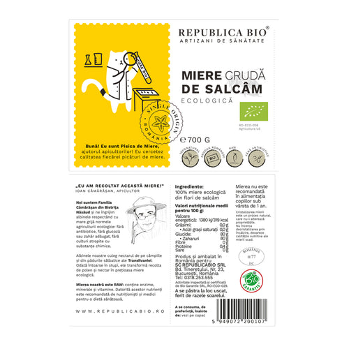 Miere de Salcam ecologica cruda Republica BIO, 700 g