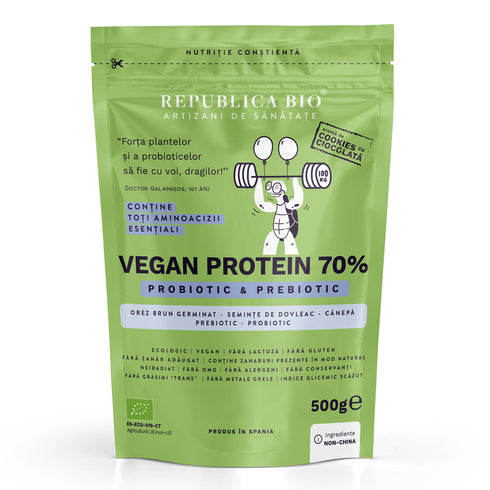 Vegan Protein 70% - Probiotic & Prebiotic Republica BIO, 500g, ecologic, gust cookie