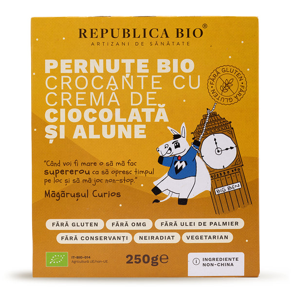 Pernute Bio crocante cu crema de ciocolata si alune FARA GLUTEN Republica BIO, bio, 250 g