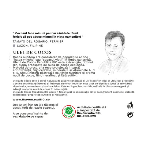 Ulei de cocos Republica BIO 500 ml, extravirgin, presat la rece, bio