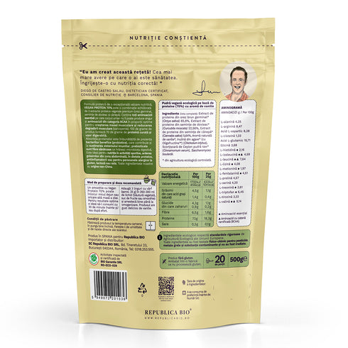 Vegan Protein 70% - Probiotic & Prebiotic Republica BIO, 500g, ecologic, gust vanilie