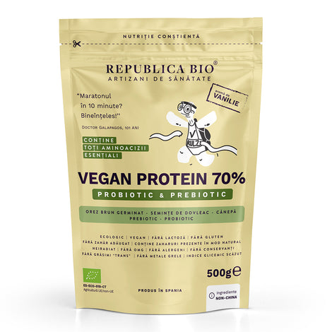 Vegan Protein 70% - Probiotic & Prebiotic Republica BIO, 500g, ecologic, gust vanilie