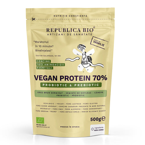 Vegan Protein 70% - Probiotic & Prebiotic Republica BIO, 500g, ecologic, gust vanilie
