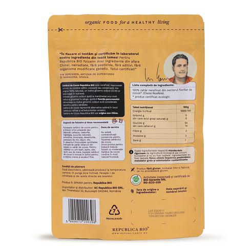 Zahar din nectar de cocos, nerafinat, ecologic, pur, Republica BIO, 200 g