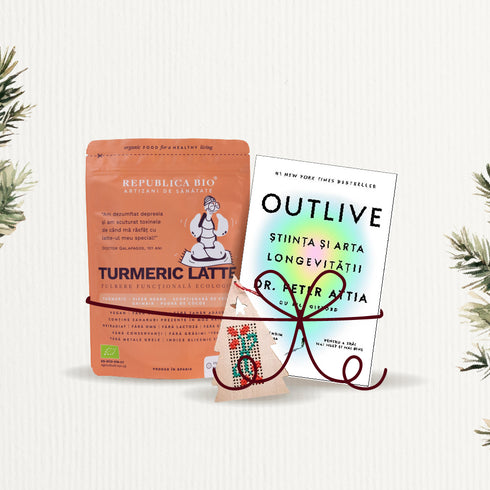 Turmeric Twist, pachet promotional (Turmeric Latte, Brad cusut manual, OUTLIVE - Stiinta si Arta Longevitatii), ecologic, 530g