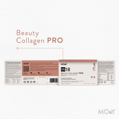 m18 PRO Colagen hidrolizat marin premium monodoza, dovedit clinic, beauty, 6.300mg tip I si III, aroma mango si portocale, 15 plicuri, 120 g, Molecules of Youth, natural