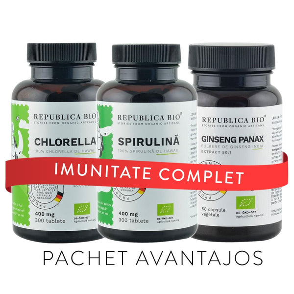 IMUNITATE Complet, pachet promotional (Spirulina + Ginseng + Matcha), BIO, RAW, VEGAN