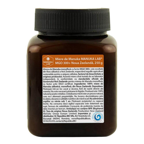 Miere de Manuka MANUKA LAB, MGO 300+ Noua Zeelanda, 250 g, naturala