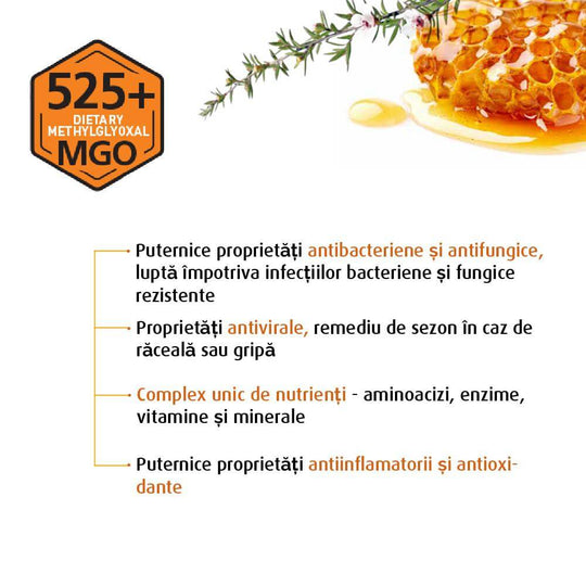 Miere de Manuka MANUKA LAB, MGO 525+ Noua Zeelanda, 250 g, naturala