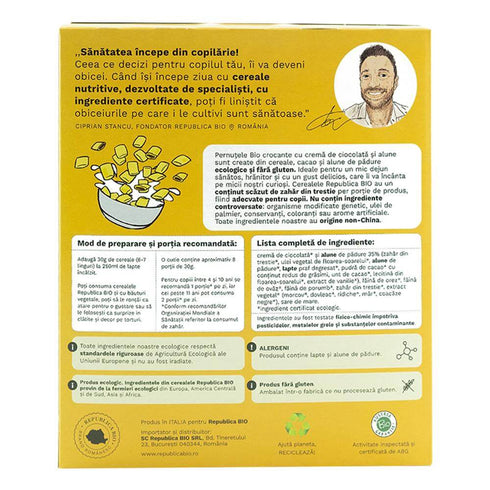 Pernute Bio crocante cu crema de ciocolata si alune FARA GLUTEN Republica BIO, bio, 250 g
