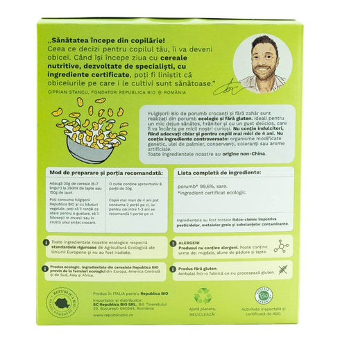 Fulgisori Bio de porumb crocanti si fara zahar FARA GLUTEN Republica BIO, bio, 225 g