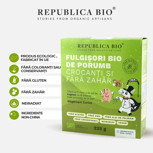 Fulgisori Bio de porumb crocanti si fara zahar FARA GLUTEN Republica BIO, bio, 225 g