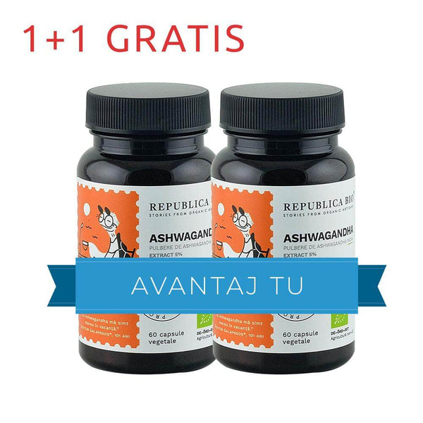 Ashwagandha ecologica Republica BIO Extract 5%, pachet promotional 1+1 gratis, BIO, RAW, VEGAN