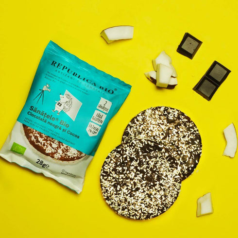SANATELE BIO Ciocolata neagra si Cocos, ecologic, fara gluten, 28g