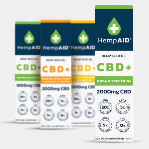 Ulei de canepa cu 2000mg CBD, 500mg CBDA, 500mg CBGA, broad spectrum, HempAID, natural, 10ml