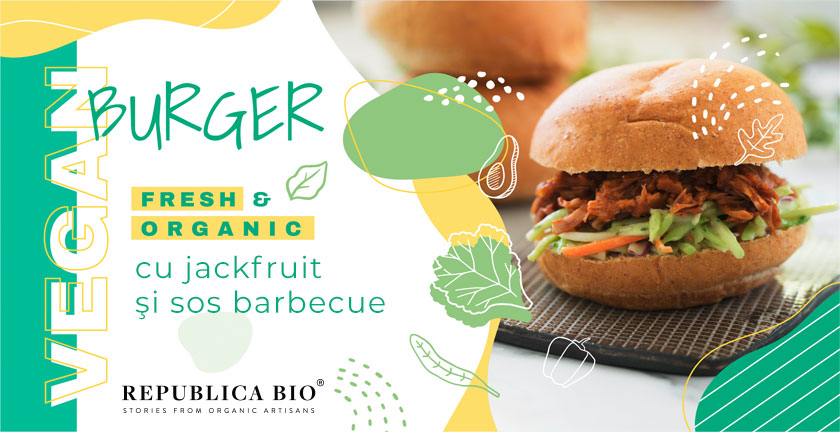 Burger vegan cu jackfruit şi sos barbecue