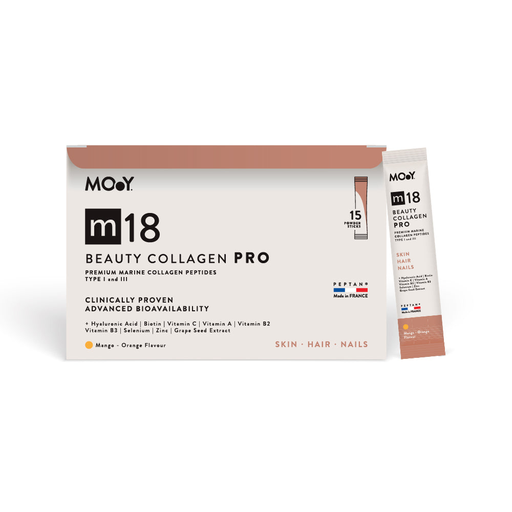 m18 PRO Colagen hidrolizat marin premium monodoza, dovedit clinic, beauty, 6.300mg tip I si III, aroma mango si portocale, 15 plicuri, 120 g, Molecules of Youth, natural - Default