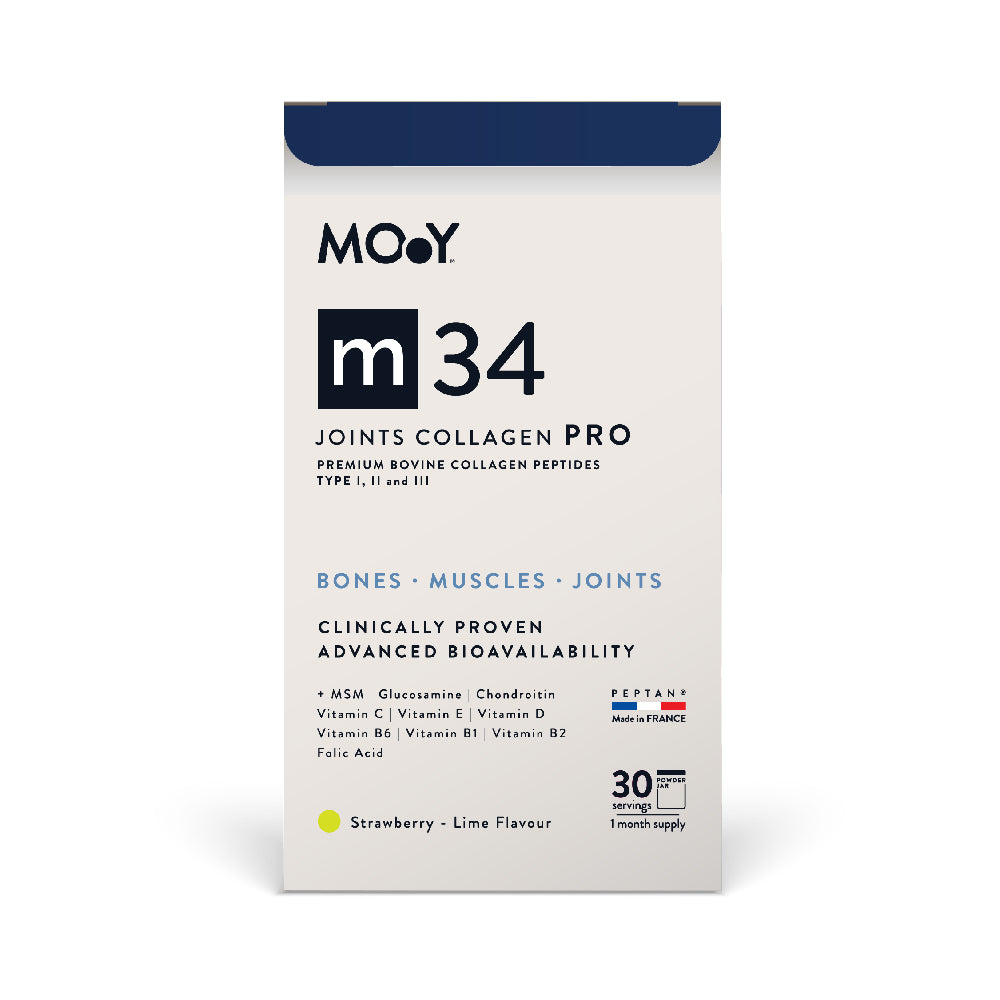 m34 PRO Colagen hidrolizat bovin premium, dovedit clinic, articulatii, 7.000mg tip I, II si III, aroma capsuni si lime, 30 portii, 390 g, Molecules of Youth, natural