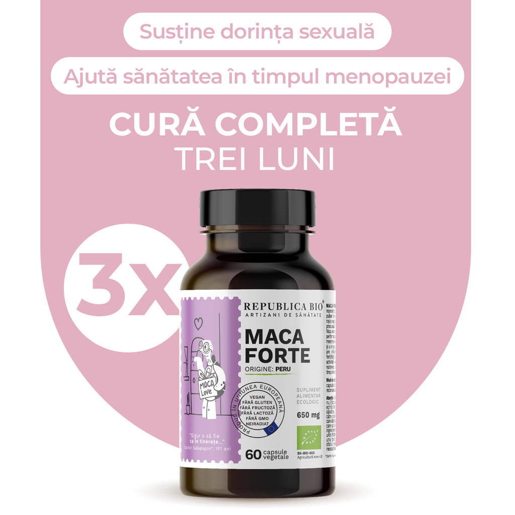 MACA FORTE Complet, pachet promotional, cura completa pentru 3 luni, BIO, VEGAN