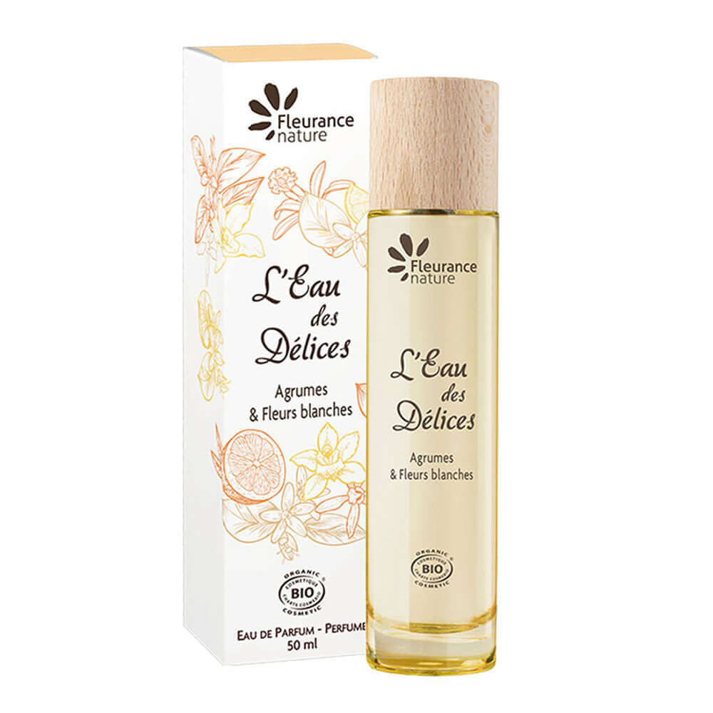 Apa de parfum cu citrice si flori albe L'Eau des Delices Fleurance Nature, bio, 50ml