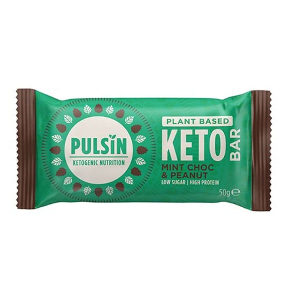 Baton proteic Keto cu ciocolata, menta si arahide Pulsin, 50 g, natural