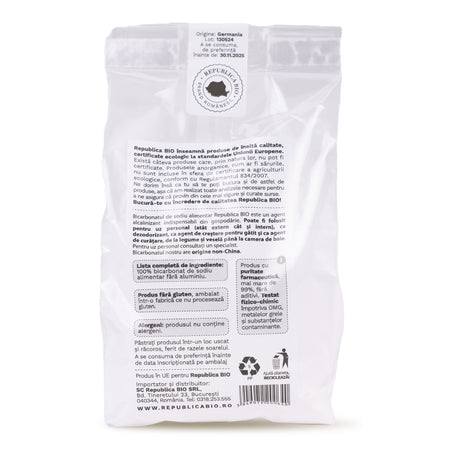 Bicarbonat de sodiu alimentar FARA ALUMINIU, FARA GLUTEN Republica BIO, 250g, natural