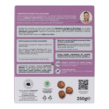 Bilute Bio crocante de ciocolata FARA GLUTEN Republica BIO, bio, 250 g