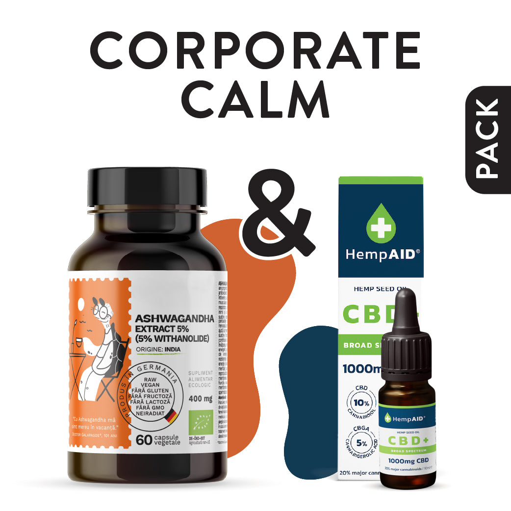 Corporate Calm, pachet promotional (Ashwagandha + Ulei de canepa cu 1000mg CBD)