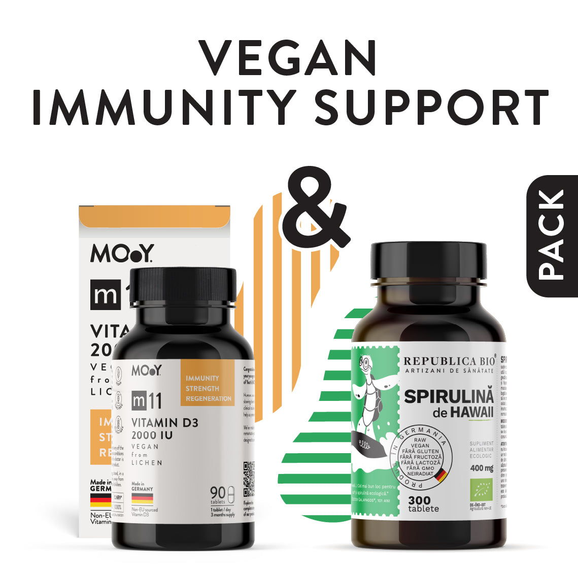 Vegan Immunity Support, pachet promotional (Spirulina + m11 Vegan Vitamin D3 2000 IU from lichen)