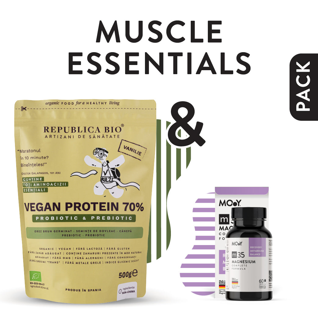 Muscle Essentials, pachet promotional (Vegan Protein 70% vanilie + m35 Complete Magnesium)