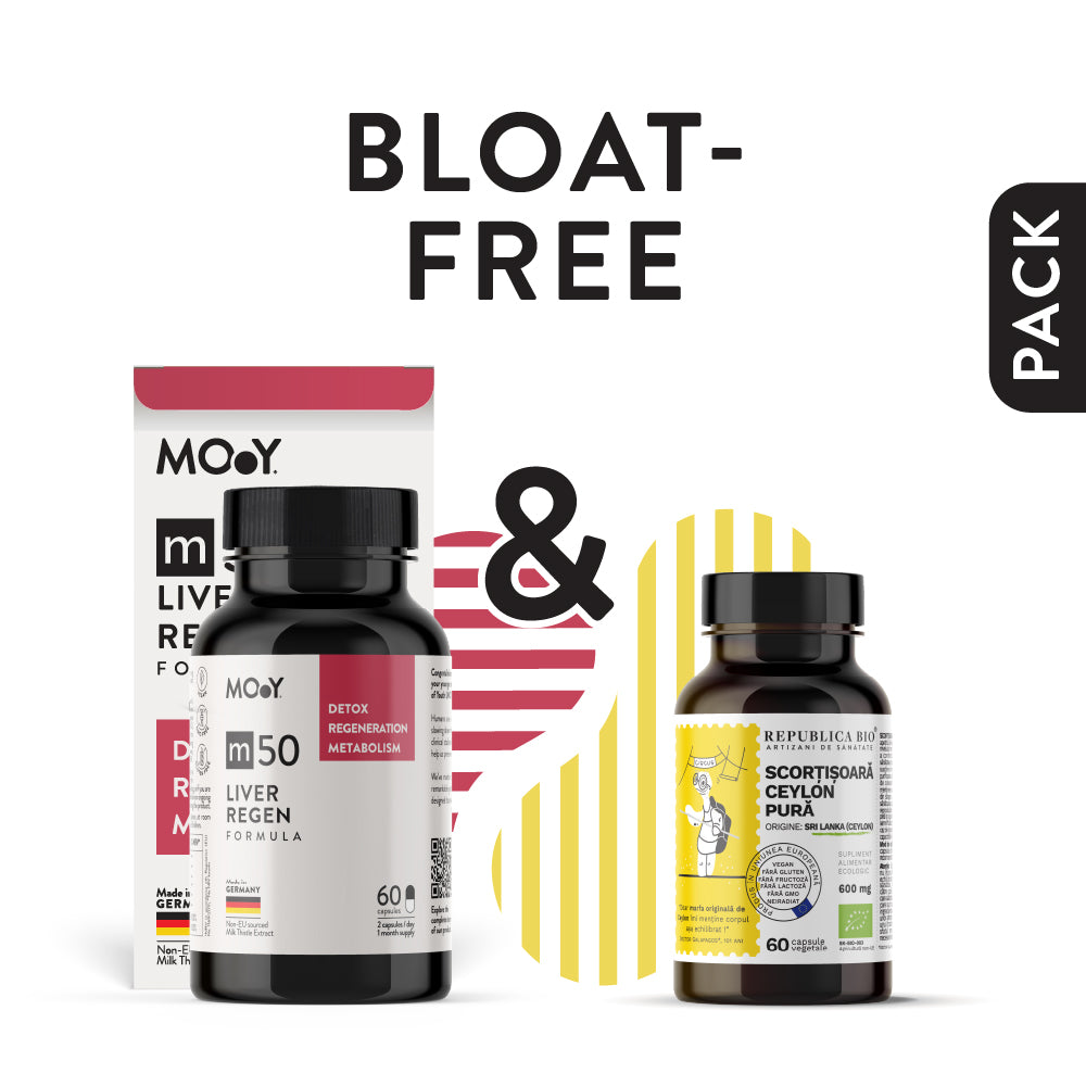 BLOAT-FREE, pachet promotional (m50 Liver Regen + Scortisoara Ceylon ),NATURAL, VEGAN, 95,4 g