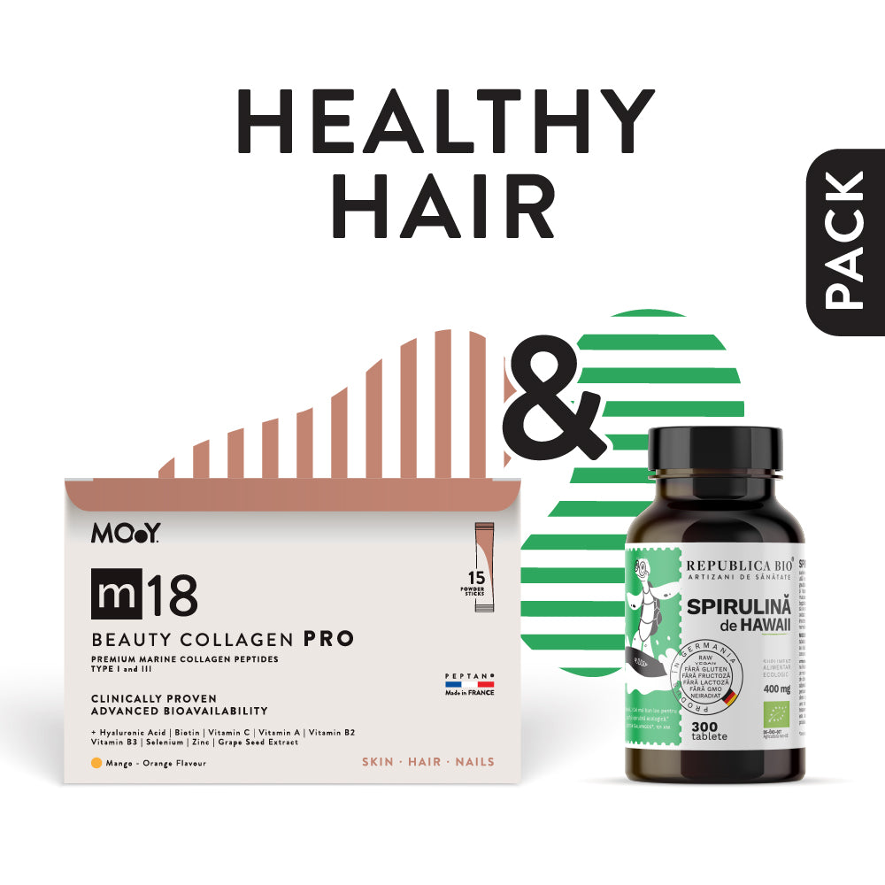 HEALTHY HAIR, pachet promotional (m18 PRO COLAGEN HIDROLIZAT MARIN PREMIUM & Vitamin C+ Spirulina Hawaii), NATURAL, 240 g