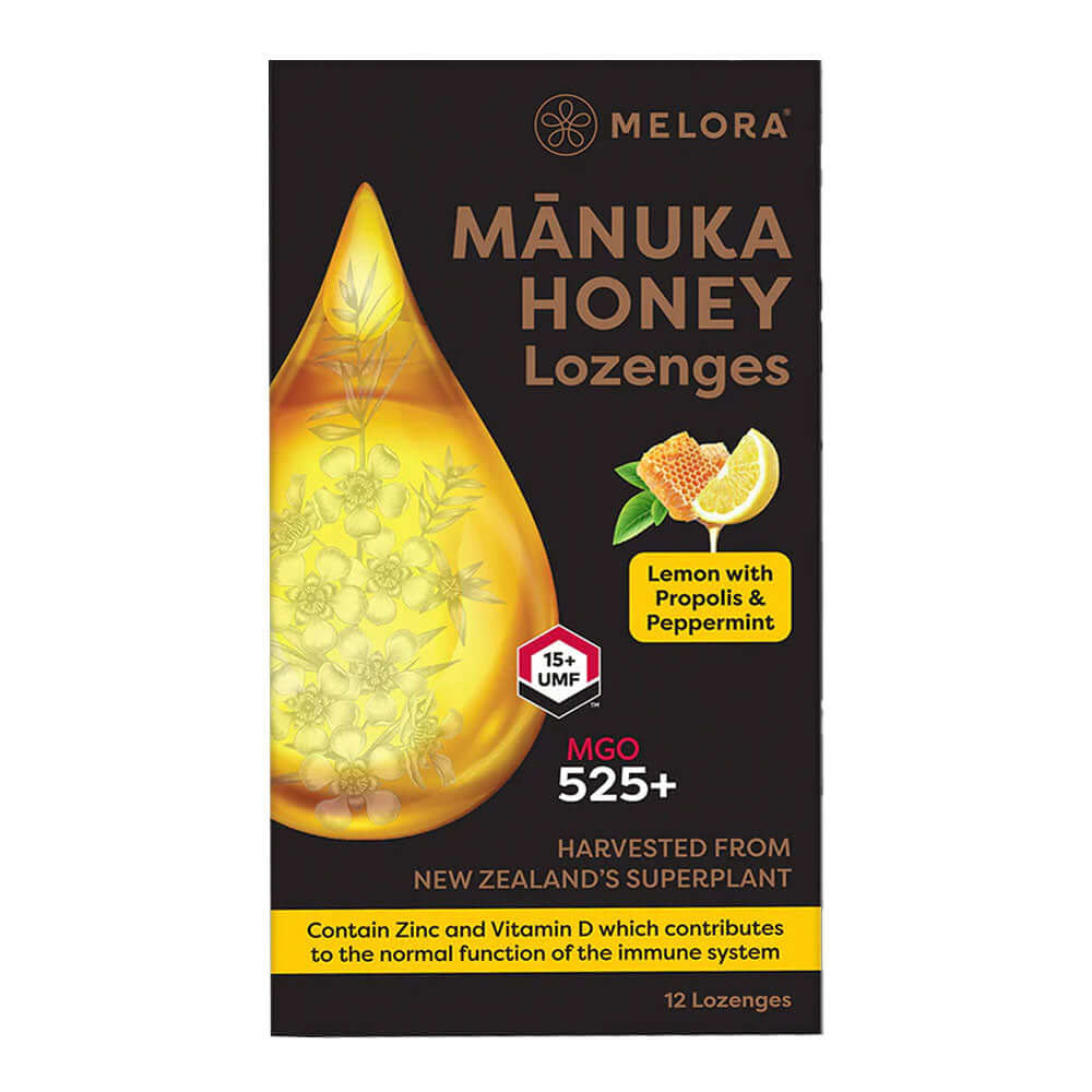Dropsuri miere de Manuka MGO 525+ (UMF 15+) Melora - lamaie si propolis, 12 buc, 48g, naturale - Default