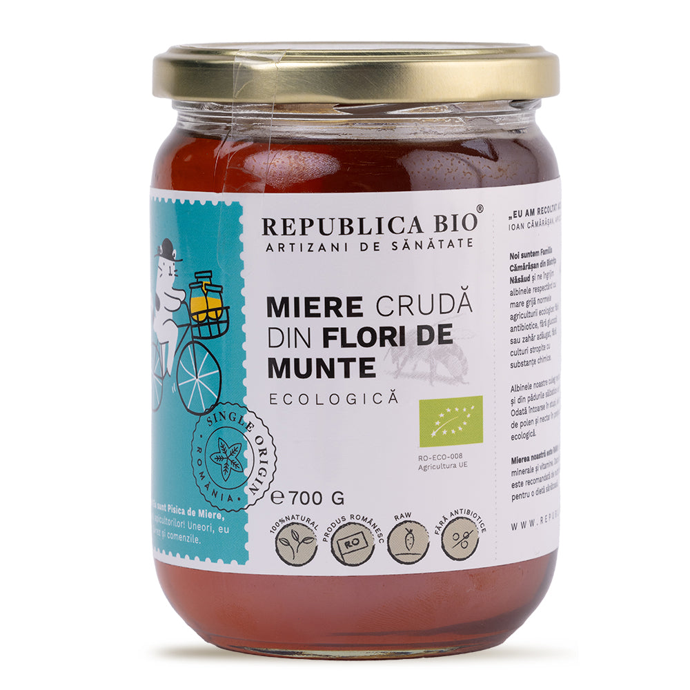 Miere ecologica poliflora cruda din Flori de Munte, Republica BIO, 700g - Default