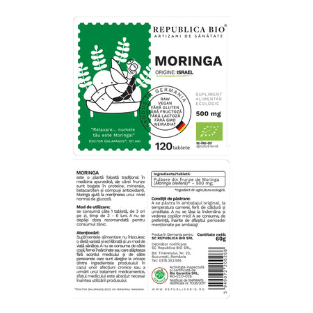 Moringa Ecologica din Israel (500 mg) Republica BIO, 120 tablete (60 g)