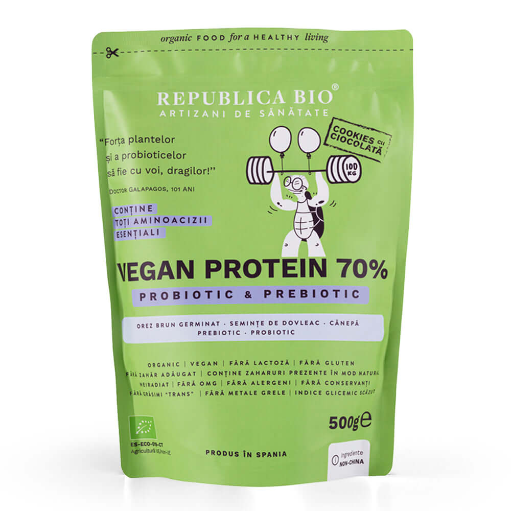 Vegan Protein 70% - Probiotic & Prebiotic Republica BIO, 500g, ecologic, gust cookie - Default