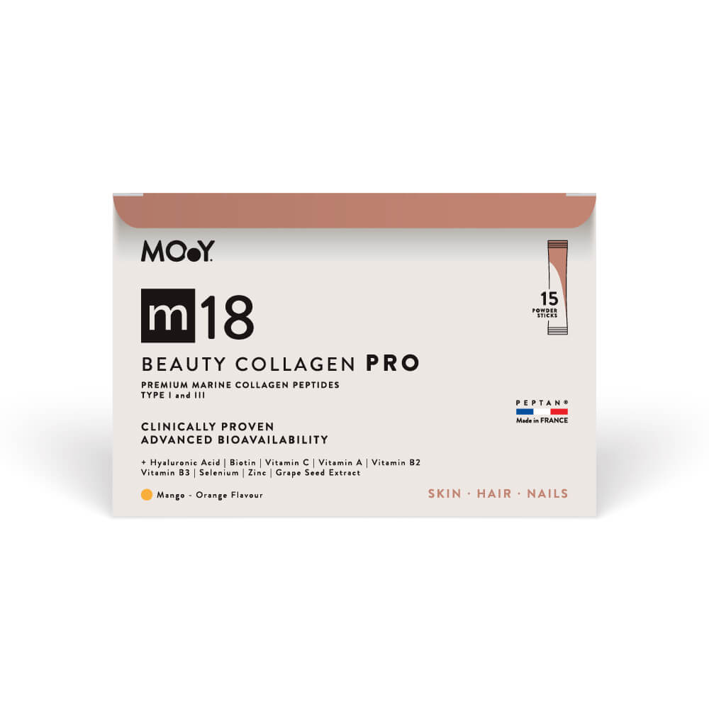 M18 PRO COLAGEN HIDROLIZAT MARIN PREMIUM MONODOZA, DOVEDIT CLINIC, BEAUTY, 6.300MG TIP I SI III, AROMA MANGO SI PORTOCALE, 15 PLICURI, 120 G, MOLECULES OF YOUTH, NATURAL - Default