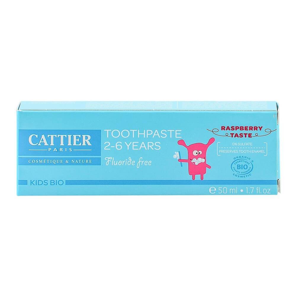 Pasta de dinti fara fluor pentru copii intre 2-6 ani Cattier, cu zmeura, bio, 50 ml