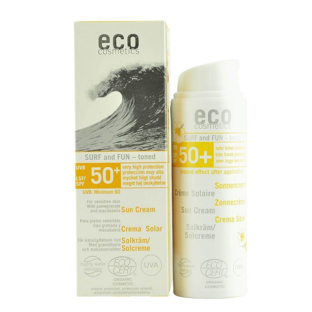 Crema de plaja cu protectie solara FPS 50+ extra-rezistenta la apa Eco Cosmetics Surf & Fun, bio, 50 ml